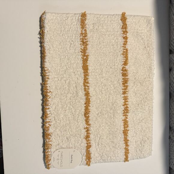 Threshold Bath Rug Modern Tufted Cream/Yellow Stripe 100% Cotton 20”x 30” NEW - Picture 4 of 11